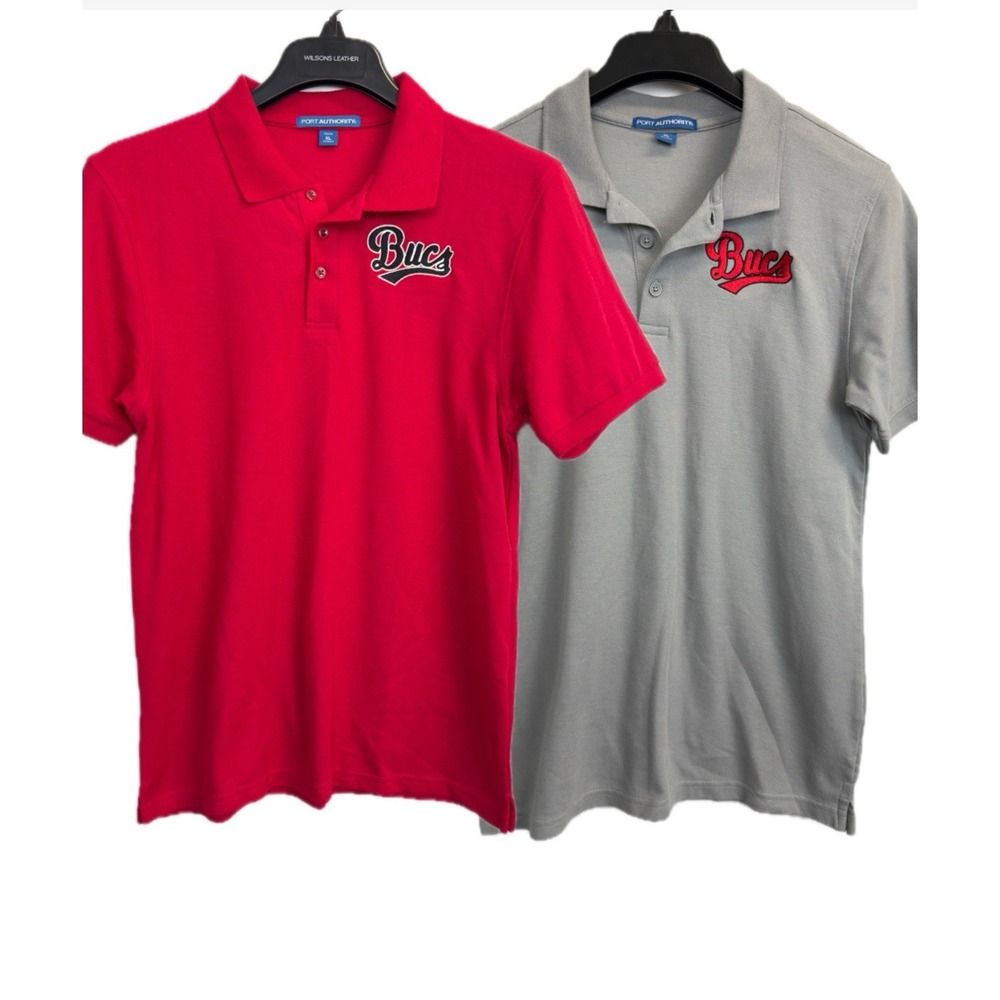 Lot of 2 Youth Boys Polo Shirts Size XL Bucs‎ Logo Grey, Red Short Sleeve